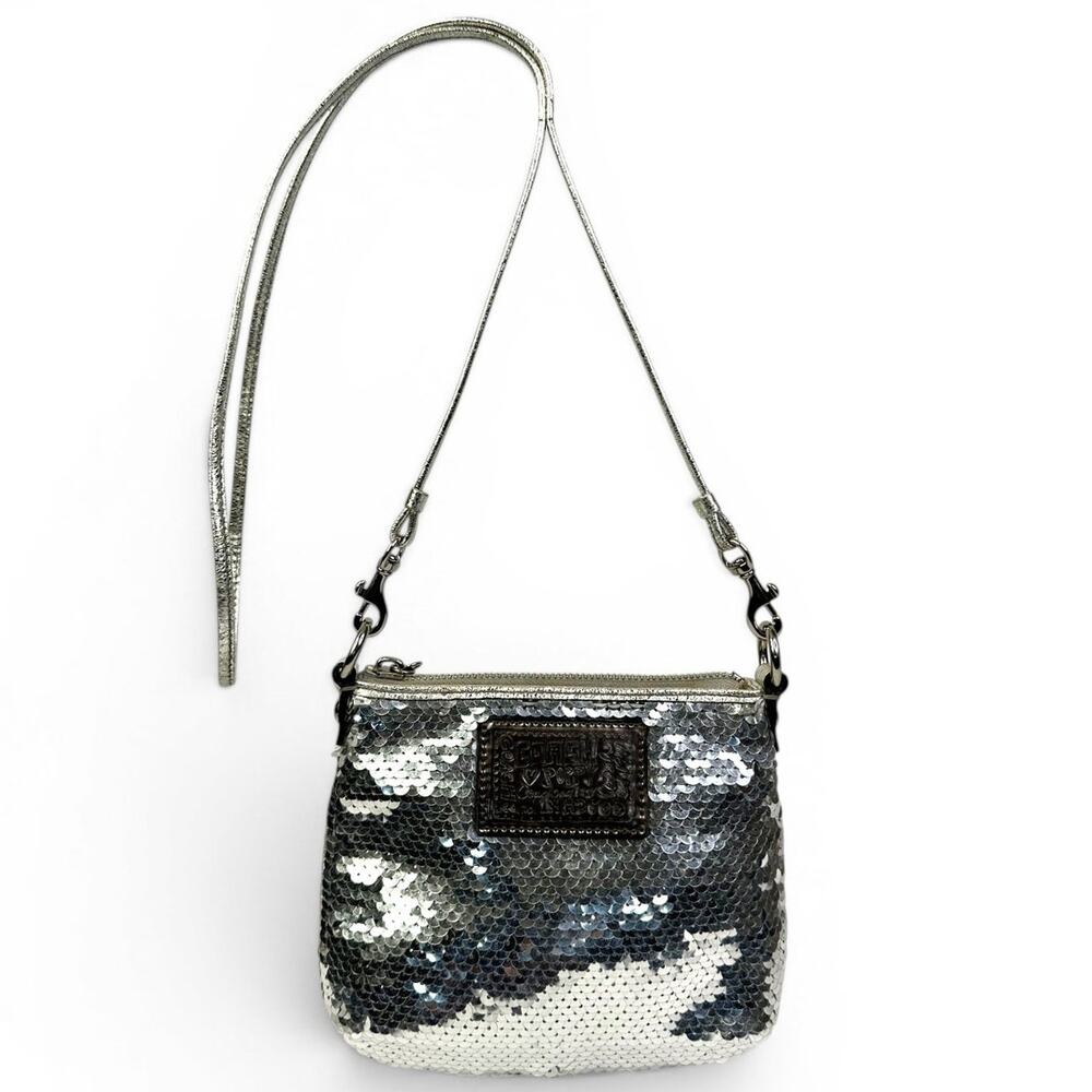 Coach Poppy Mini Silver Sequin Crossbody Bag Y2K Disco Metallic Party Purse